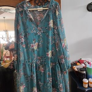 Anthropologie Floral Teal Dress.  NEVER WORN.